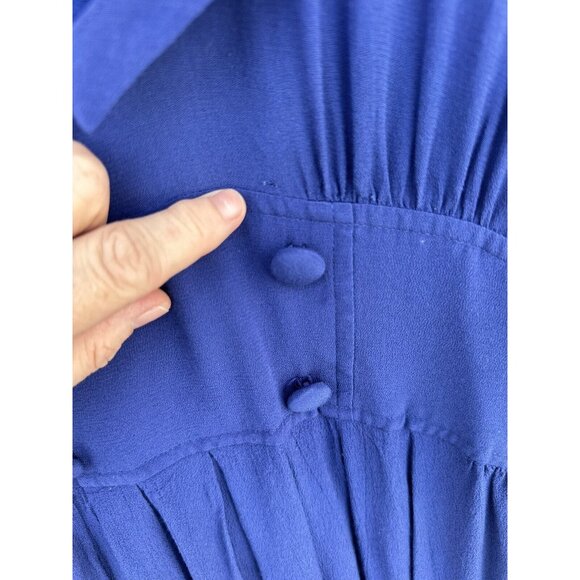 VTG Karin Stevens Blue Yoke Collar Dress  Size 8 Nautical Button Midi Pleated - Picture 6 of 10